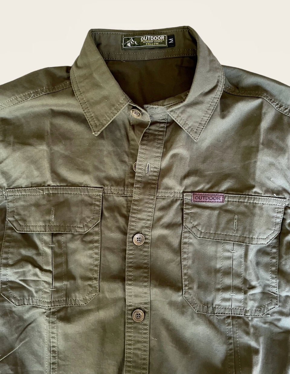 Men's Army Shirt Vintage Shirt Military Shirt Y2K Khaki Outdoor Shirt Short Sleeve Shirt Utility Gorpcore Size Medium