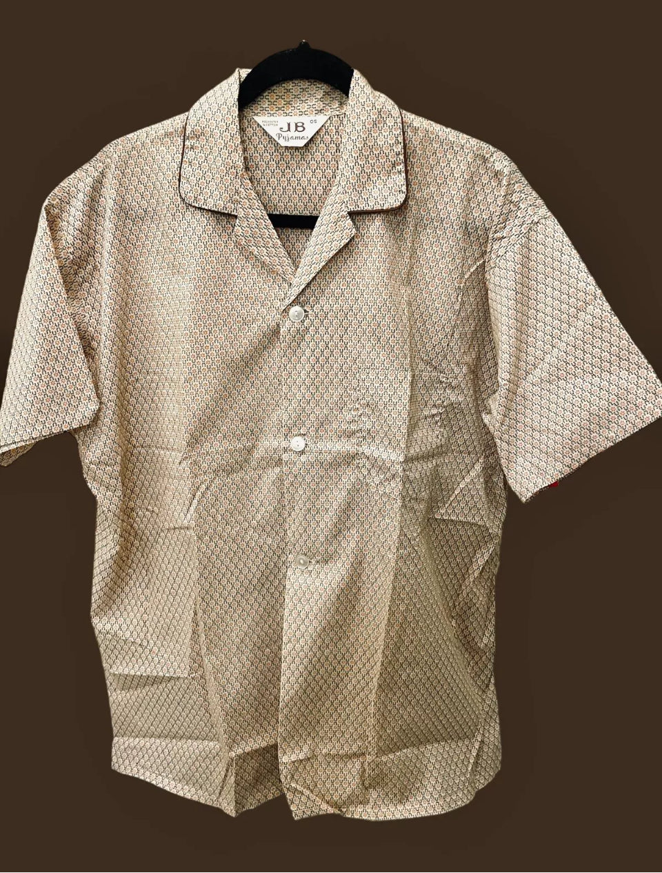Men’s 1950s Vintage Pyjamas Short Sleeve Short Pyjamas Vintage Sleepwear Beige Geo Retro Print Size M
