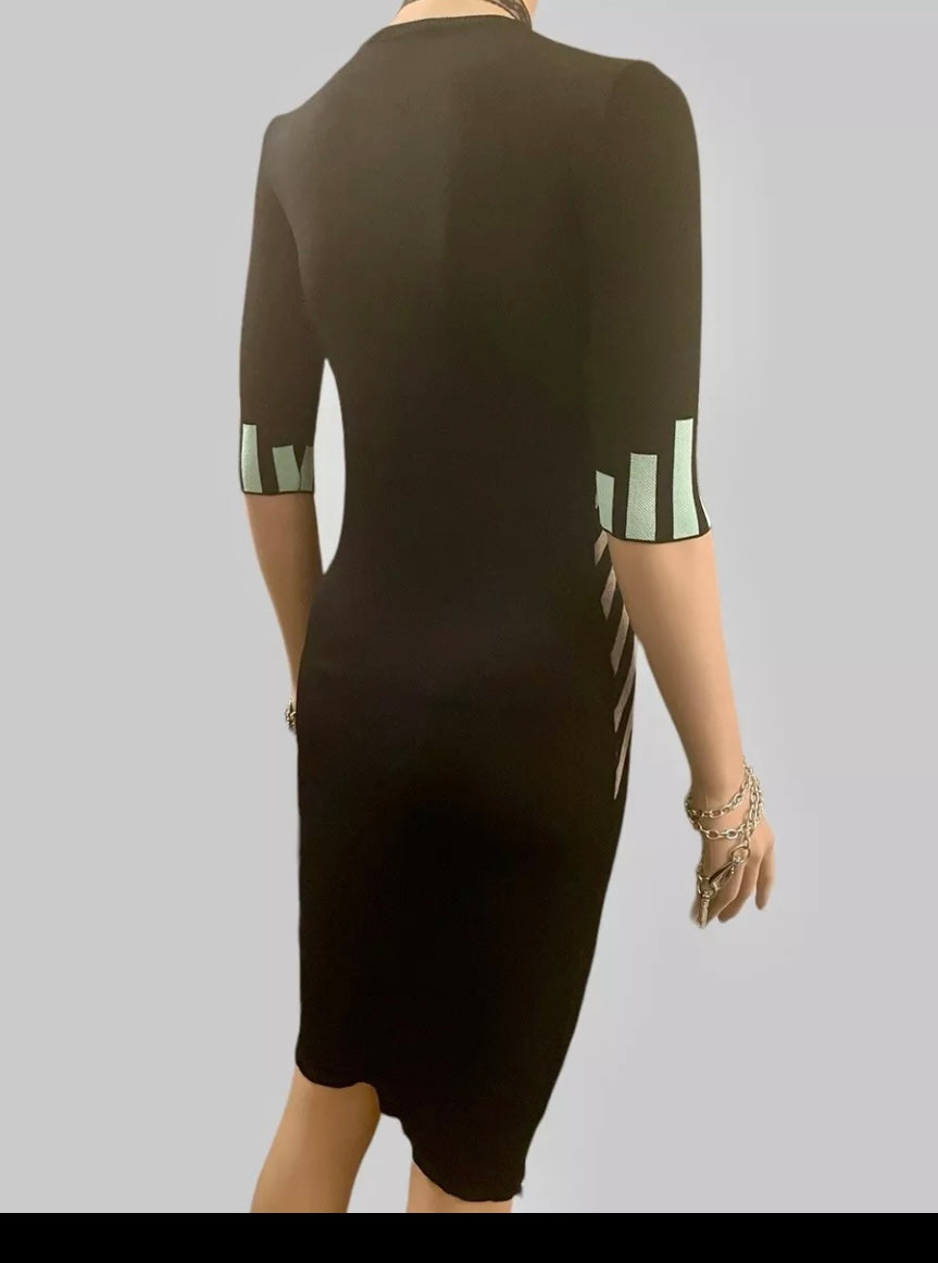 Versace Dress Vintage 1990s Y2K Bodycon Dress Geometric Futuristic Party Dress Stretch Knit Size XS