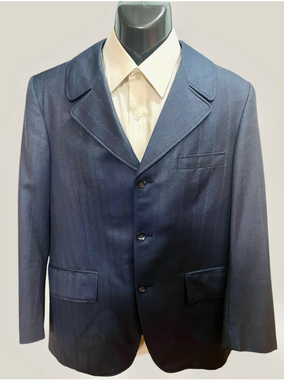 Vintage Blazer 1960s Men’s Jacket Blue Herringbone Pinstripe Tailored Retro Hipster Size M