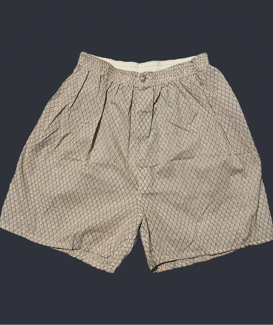 Men’s 1950s Vintage Pyjamas Short Sleeve Short Pyjamas Vintage Sleepwear Beige Geo Retro Print Size M