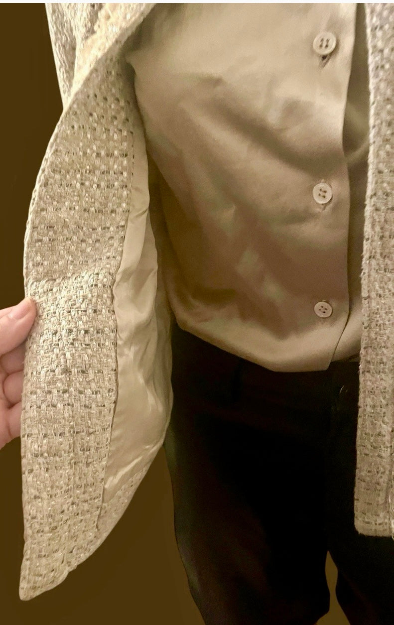 Vintage Jacket Chanel Style Jacket Boucle Tweed Tailored Designer Y2K Mango Suit Jacket Beige Cream Cardigan Blazer