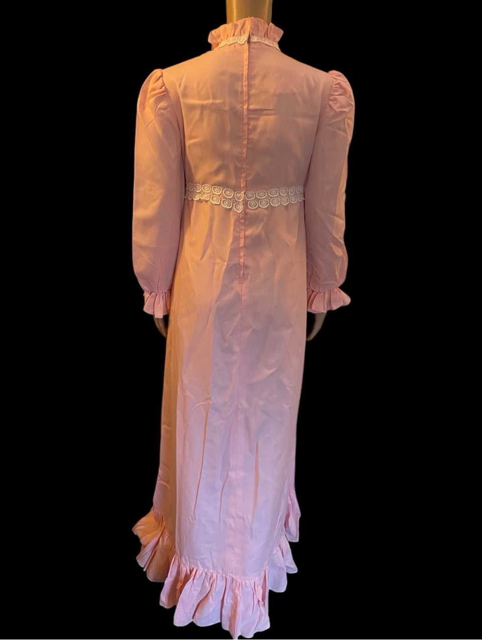 Vintage Dress 1960s Gunne Sax Style Dress Pink Prairie Western Maxi Dress Lace Trim Ruffle Hem Cottagecore Wedding Size Small