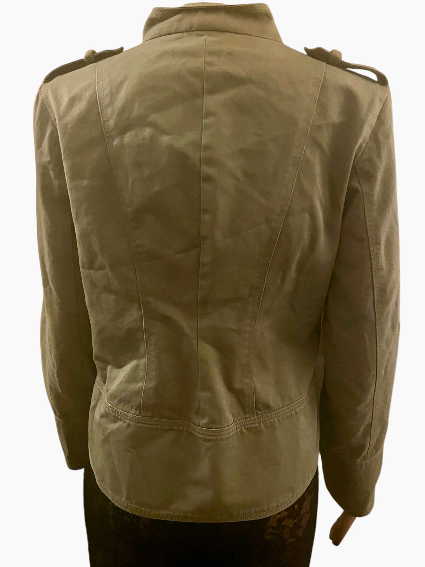 Vintage Y2K Military Jacket Cargo Denim Army Glam Sgt Pepper Brass Buttons Khaki Size M