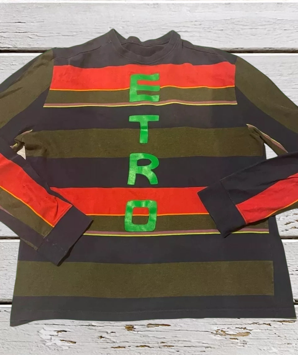 Vintage Etro Striped Long Sleeve T-Shirt Men's Sweater Vintage 90s Y2K Designer Bold Logo Size L