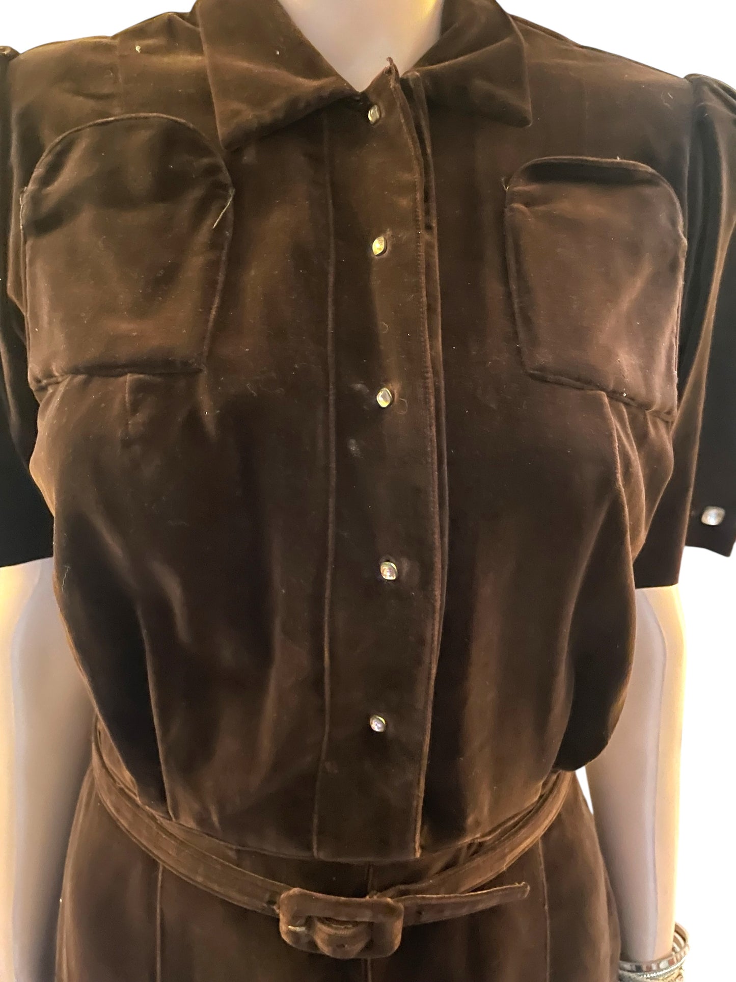 Vintage Dress 1930s Rare Art Deco Nan Westley Dress Brown Velvet Velour size Medium