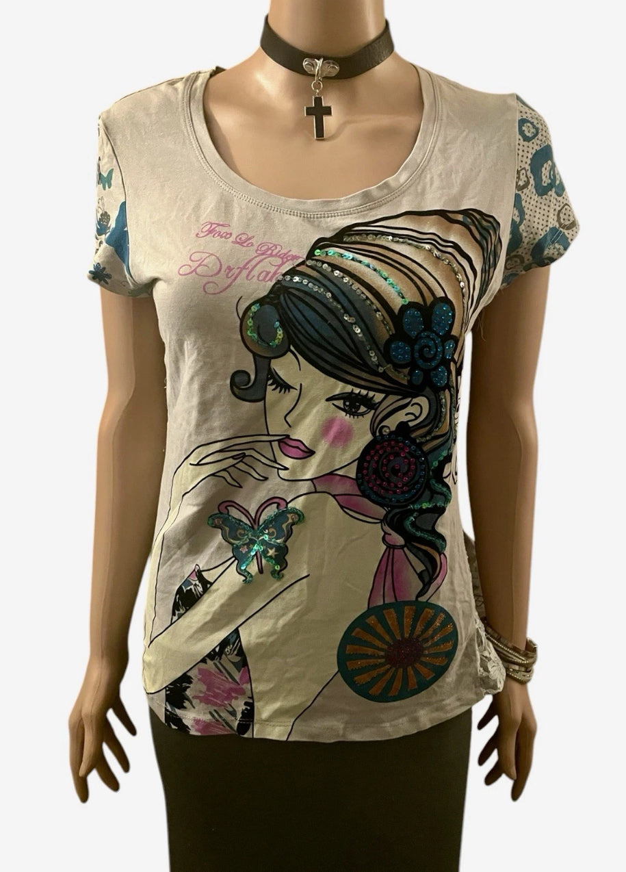 Custo Barcelona Women’s Vintage T-Shirt Y2K Custo Barcelona Rare Vintage Top Graphic Tee Size Medium