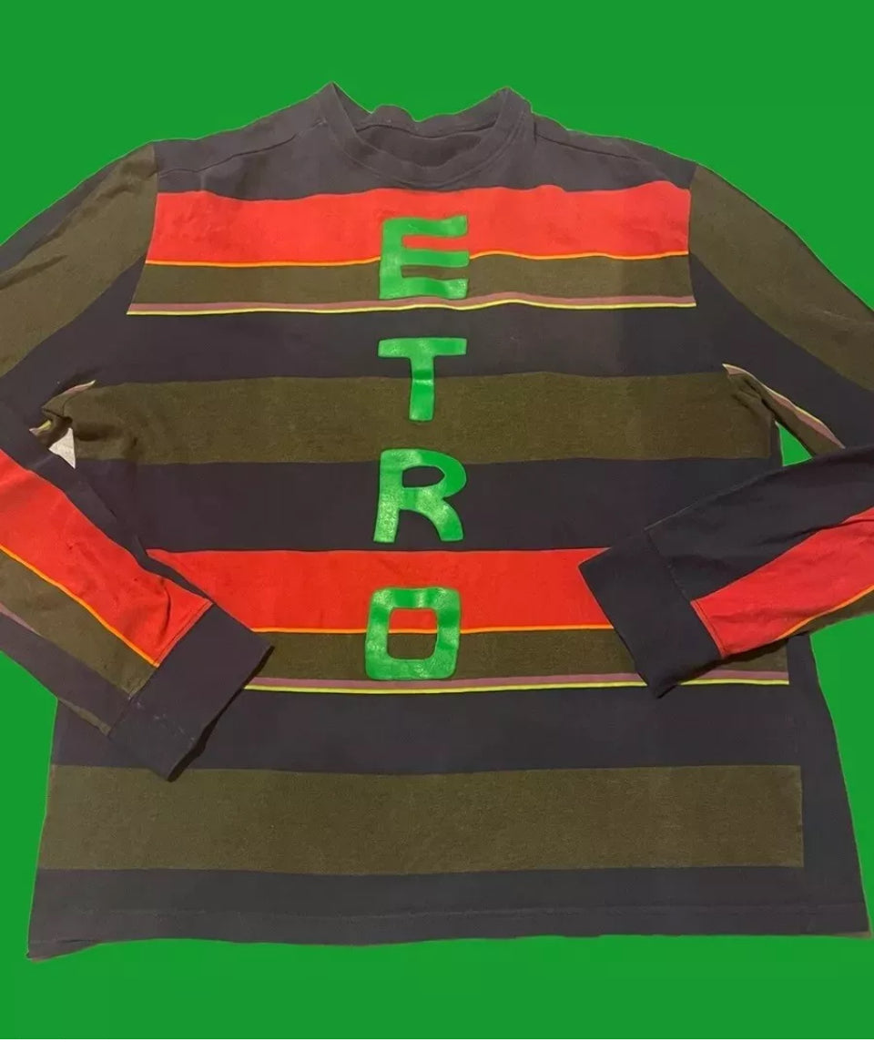 Vintage Etro Striped Long Sleeve T-Shirt Men's Sweater Vintage 90s Y2K Designer Bold Logo Size L