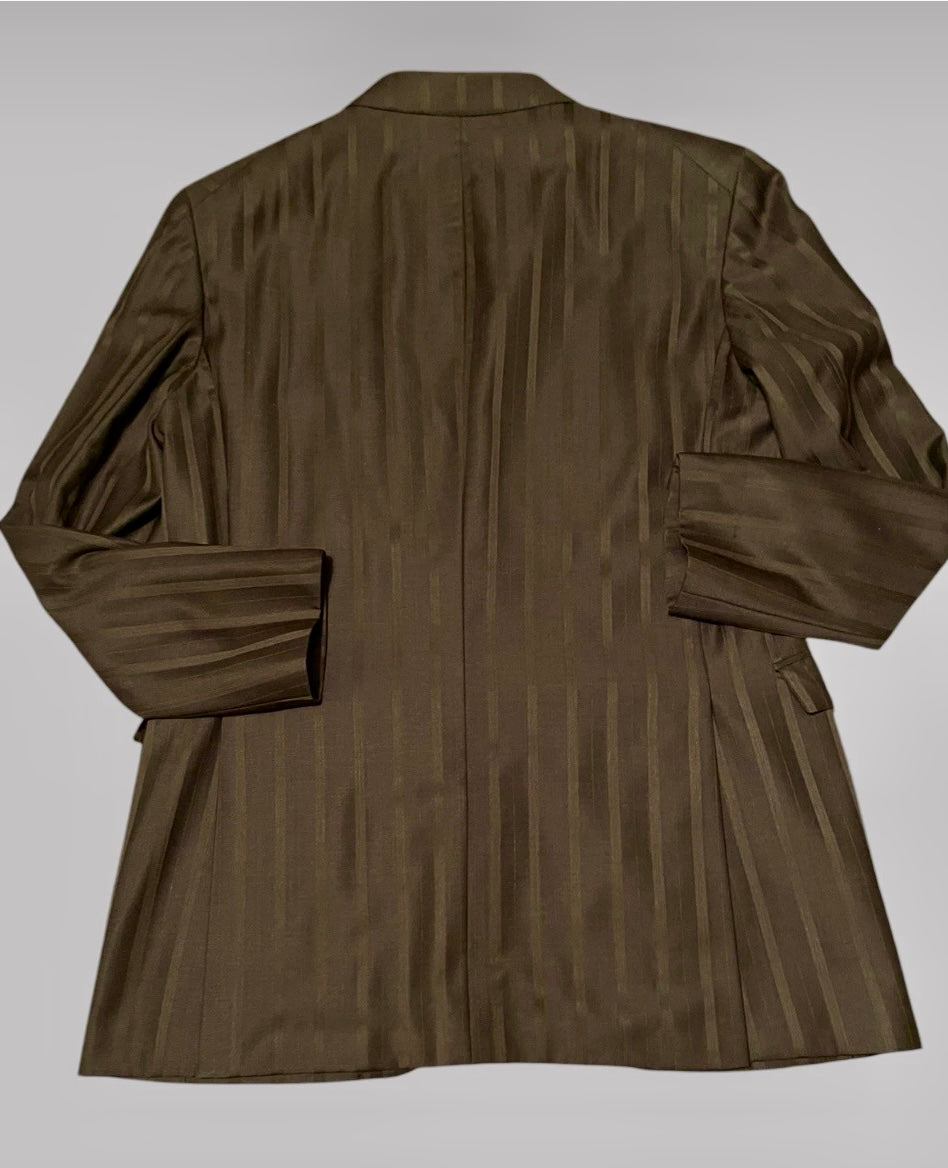 Men's Designer Suit Kenzo Homme Vintage Suit 1990s Y2K Wool Silk Single Breasted brown burgundy pinstripe Tailored Size XL