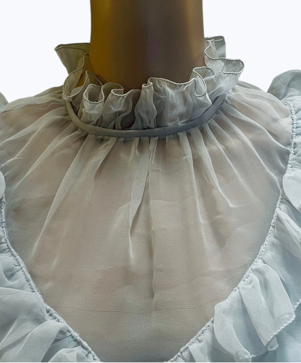 Vintage Ruffle Dress 1970s Grey Tiered Vintage Dress Sheer Cocktail Dress Elegant Frills Size Small