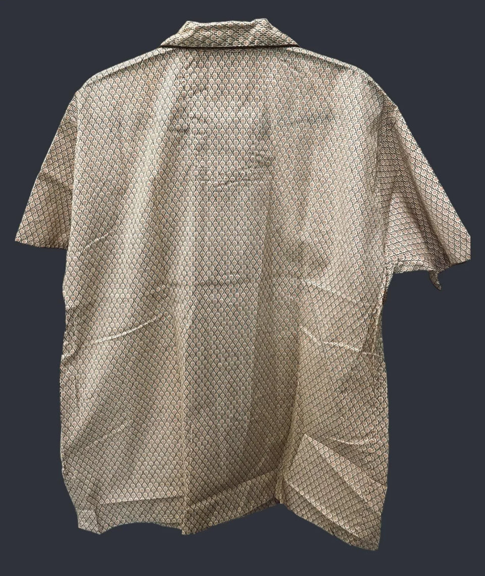Men’s 1950s Vintage Pyjamas Short Sleeve Short Pyjamas Vintage Sleepwear Beige Geo Retro Print Size M