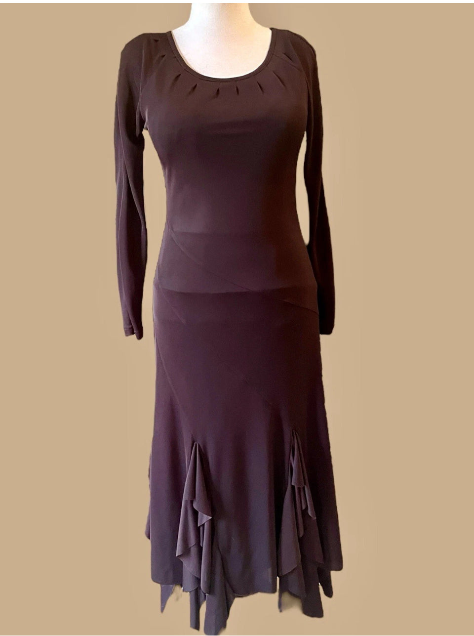 Vintage 90s Ermis Dress Classic Burgundy Ruffle Handkerchief Hem Midi Dress Formal Gothic Witch Fairycore Size Small