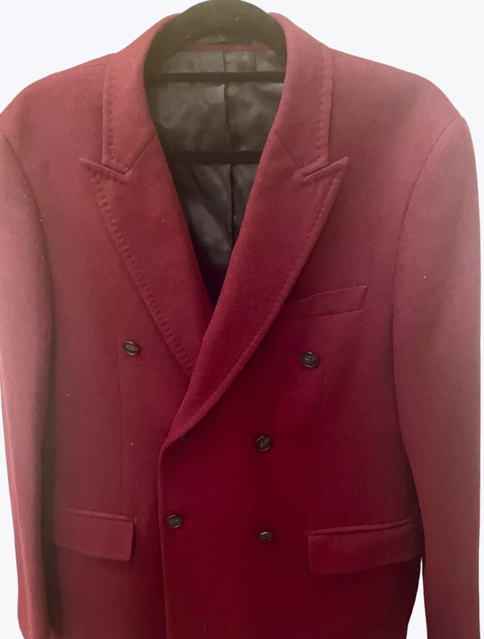 Men’s Vintage Double Breasted Blazer Mens Jacket Burgundy Pure Wool Felt Tailored Boss Energy Size L