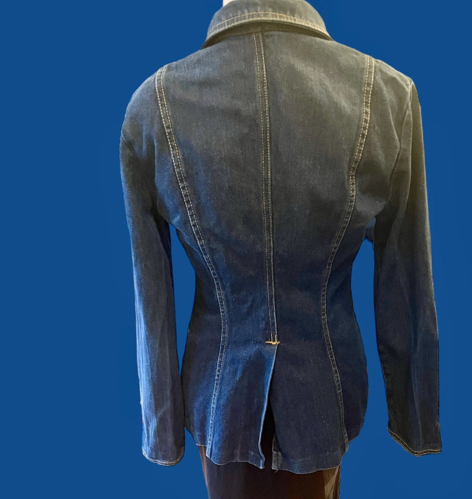 Vintage 1970s Denim Jacket Retro Western Fitted Jacket Dagger Collar Rare Genuine Vintage Dark Denim Size Small