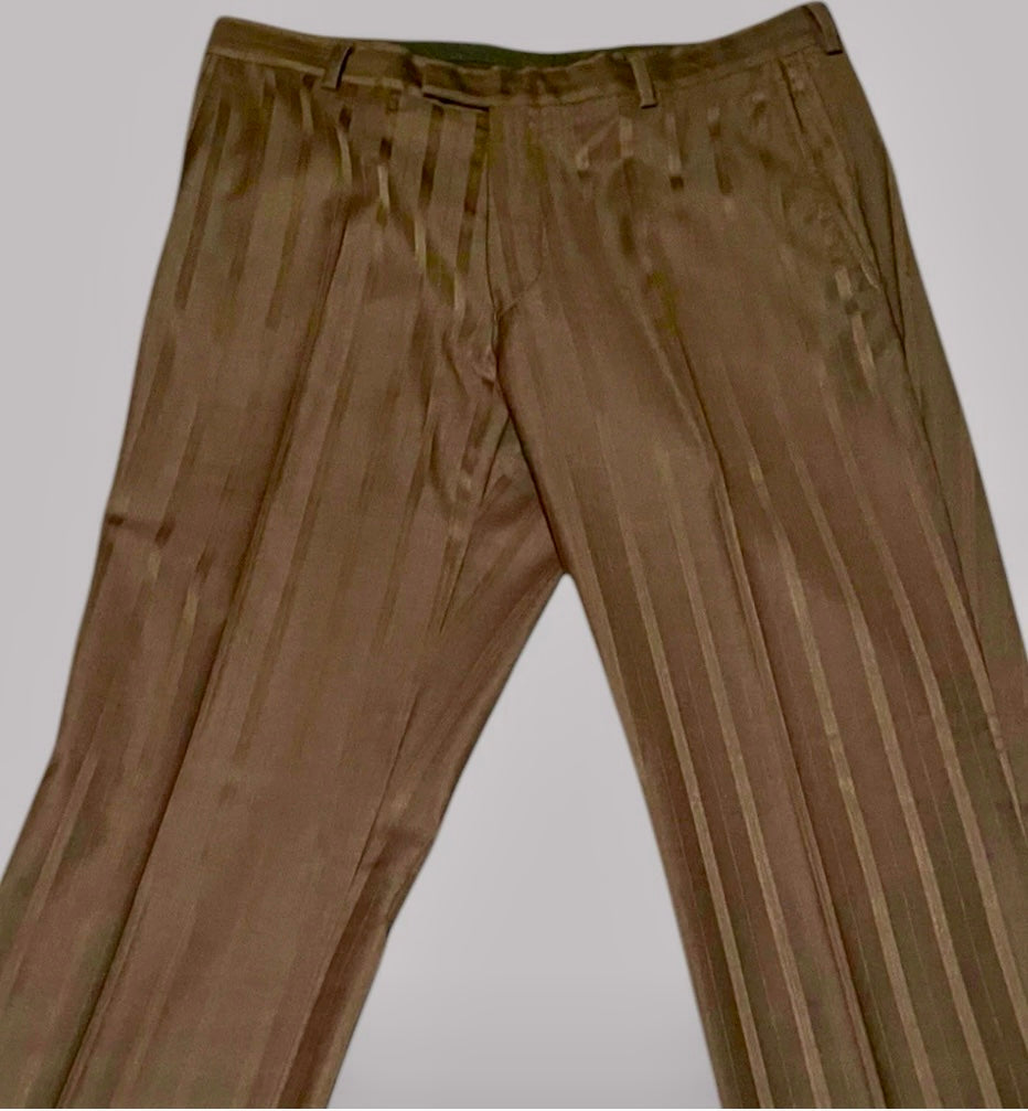 Men's Designer Suit Kenzo Homme Vintage Suit 1990s Y2K Wool Silk Single Breasted brown burgundy pinstripe Tailored Size XL