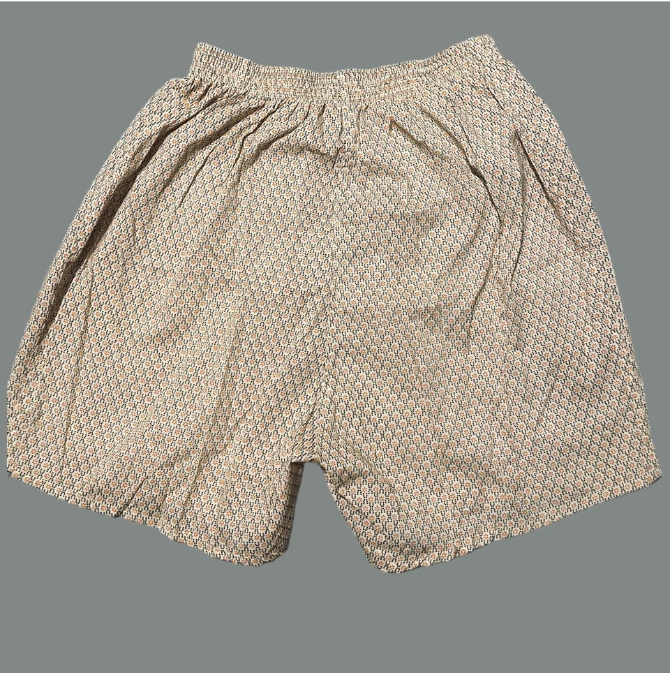 Men’s 1950s Vintage Pyjamas Short Sleeve Short Pyjamas Vintage Sleepwear Beige Geo Retro Print Size M
