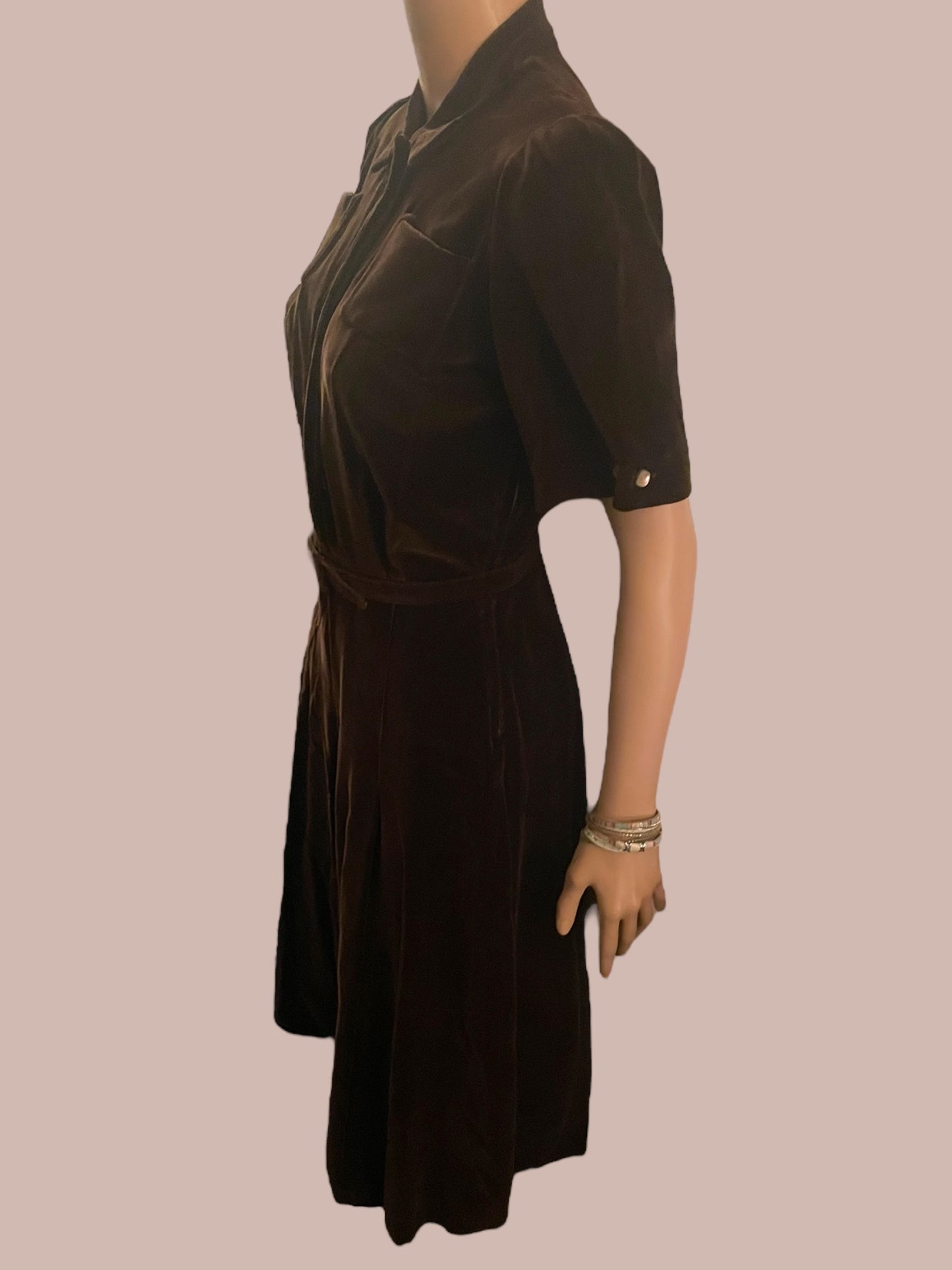 Vintage Dress 1930s Rare Art Deco Nan Westley Dress Brown Velvet Velour size Medium