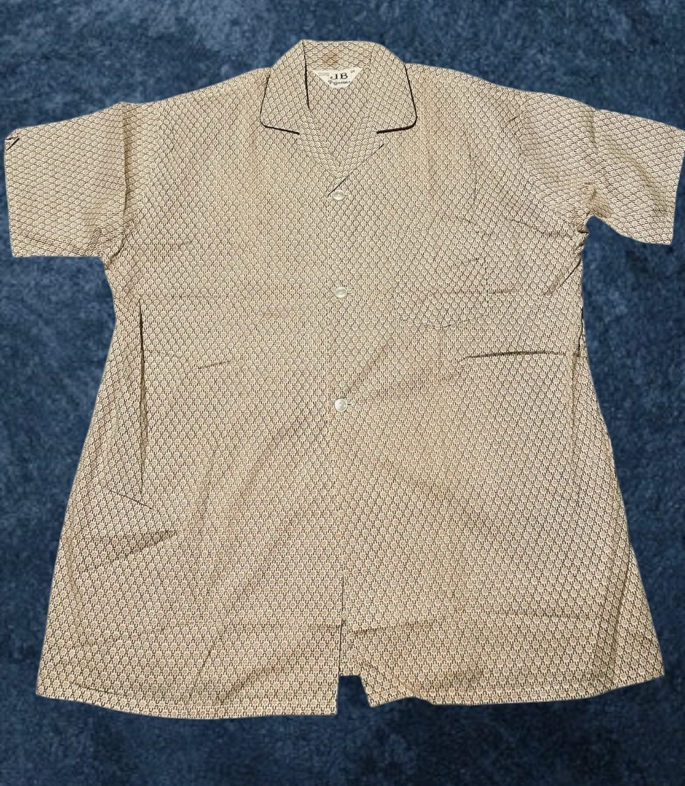 Men’s 1950s Vintage Pyjamas Short Sleeve Short Pyjamas Vintage Sleepwear Beige Geo Retro Print Size M