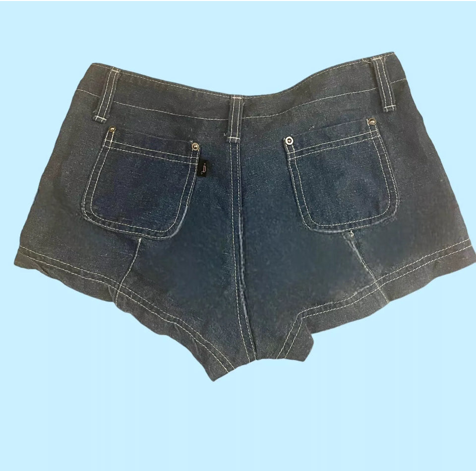 Vintage Denim Shorts 1990s Micro Shorts Vintage Dangerfield Button Fly Pockets Festival Rave Y2K Blue Size Small