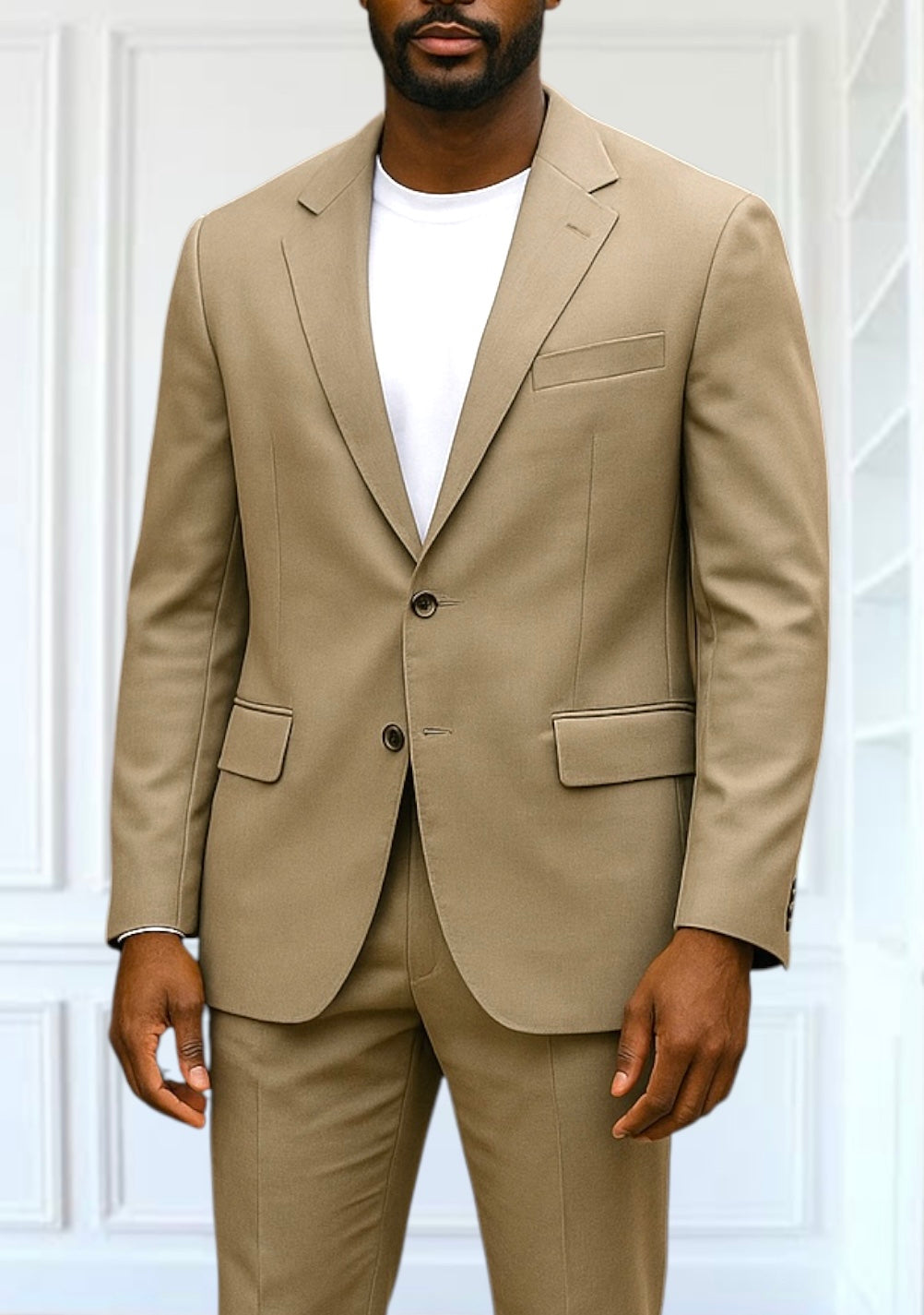 Vintage Men’s Suit Olive Tan 1980s Classic 2 Button Suit Italian Wool Suit Tailored Size Medium