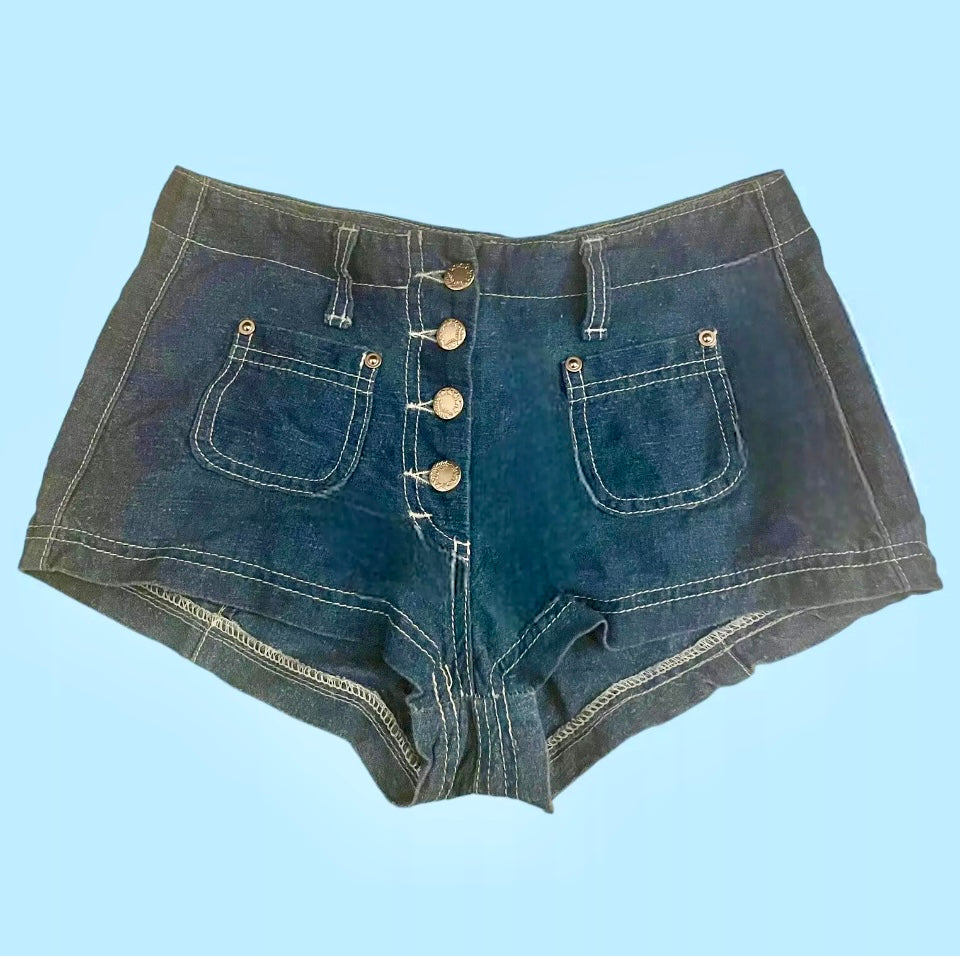 Vintage Denim Shorts 1990s Micro Shorts Vintage Dangerfield Button Fly Pockets Festival Rave Y2K Blue Size Small