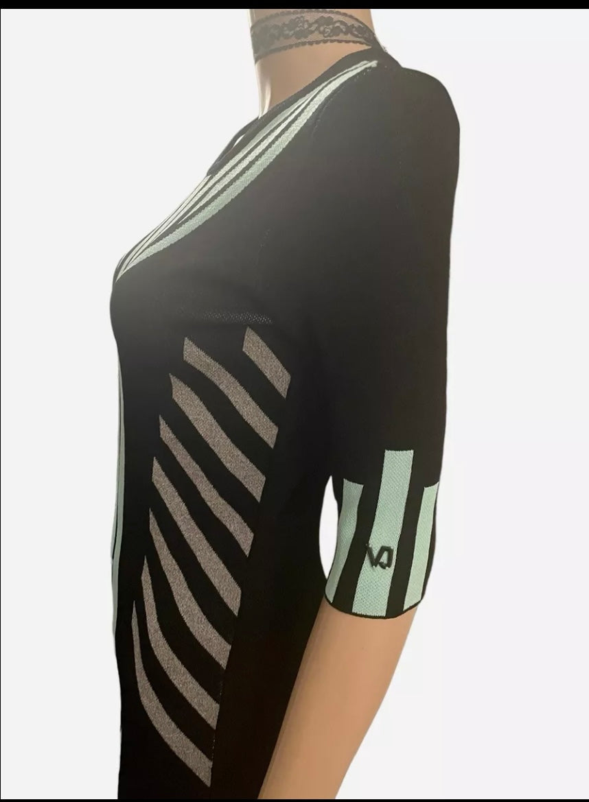 Versace Dress Vintage 1990s Y2K Bodycon Dress Geometric Futuristic Party Dress Stretch Knit Size XS