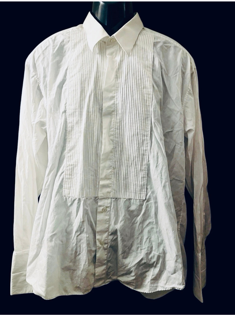 Men’s Vintage Shirt Tuxedo Shirt White Pleated Pure Cotton Classic Formal Dress Shirt XL