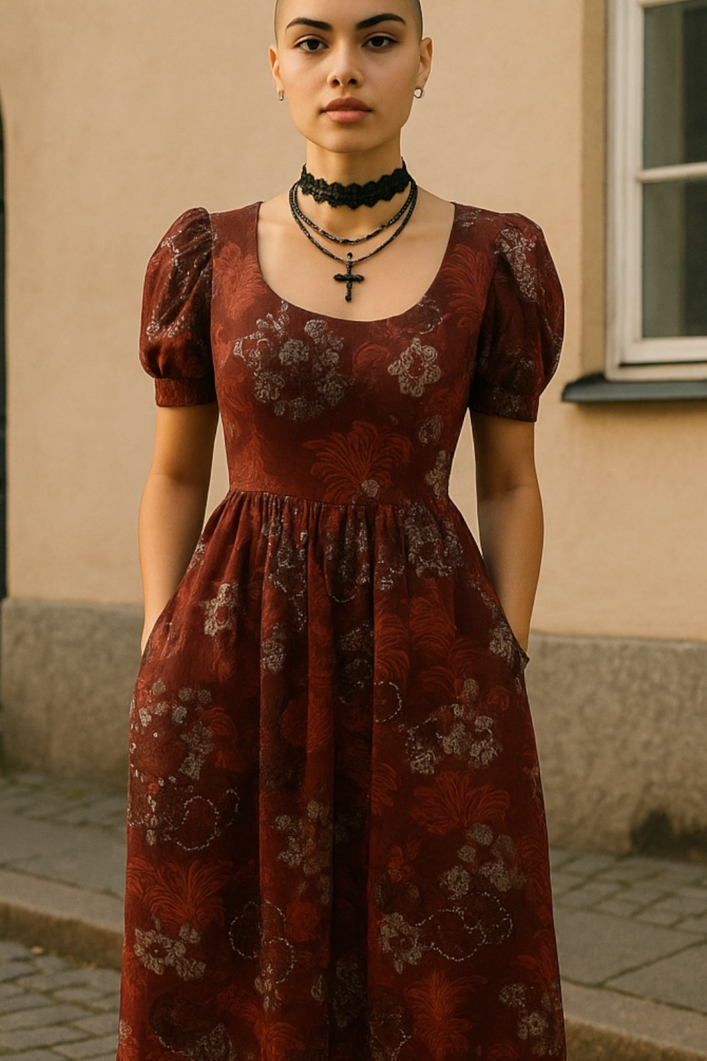 Vintage Dress 1960s Burgundy Maxi Dress circle skirt Vintage Chiffon Puff Sleeve Formal Wear Psychedelic Hippie Vibes Size Medium