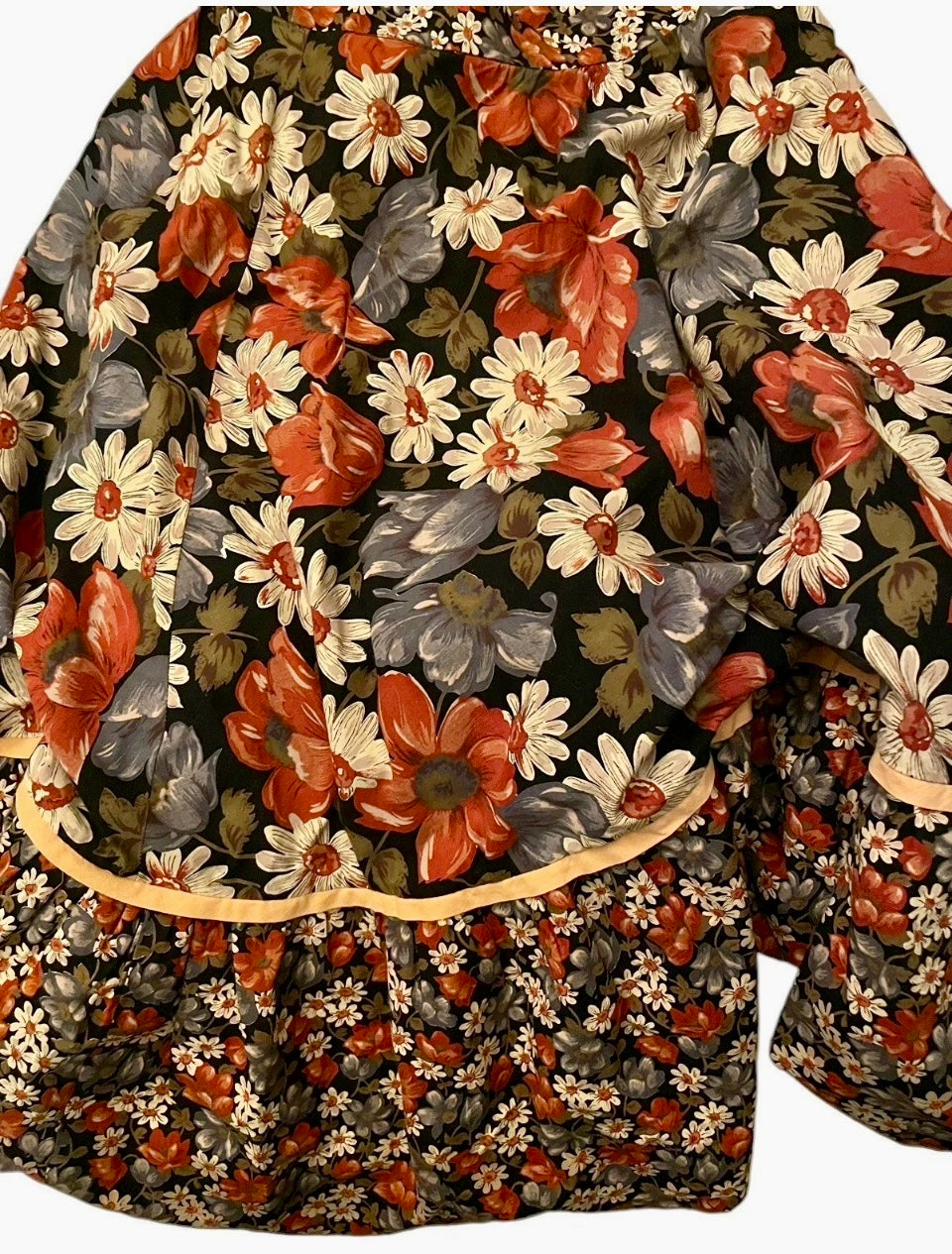 Vintage Skirt Floral 1960s Hippie era floral print skirt A line midi Skirt ruffle hem pure cotton size Small