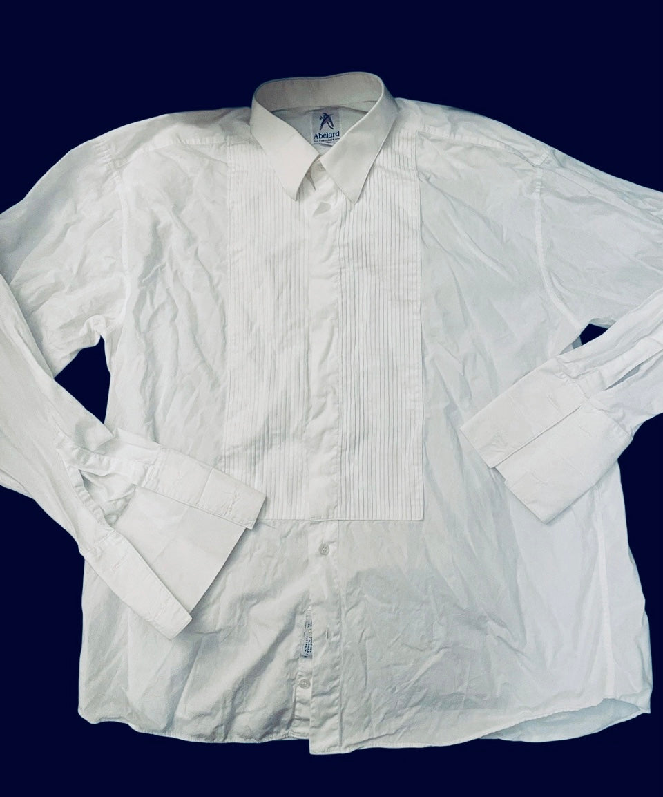 Men’s Vintage Shirt Tuxedo Shirt White Pleated Pure Cotton Classic Formal Dress Shirt XL