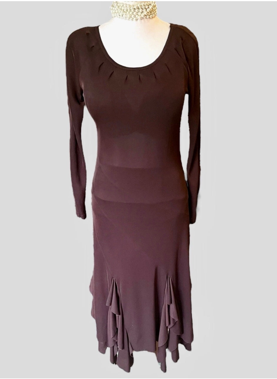 Vintage 90s Ermis Dress Classic Burgundy Ruffle Handkerchief Hem Midi Dress Formal Gothic Witch Fairycore Size Small