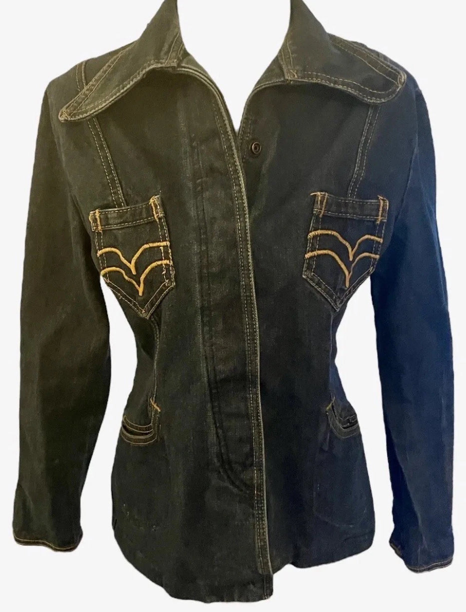 Vintage 1970s Denim Jacket Retro Western Fitted Jacket Dagger Collar Rare Genuine Vintage Dark Denim Size Small