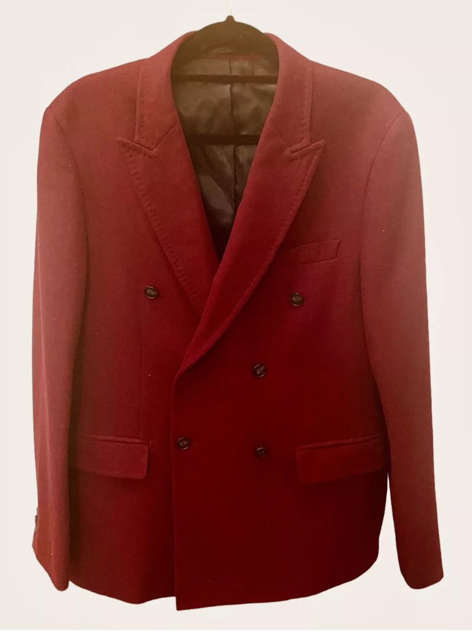 Men’s Vintage Double Breasted Blazer Mens Jacket Burgundy Pure Wool Felt Tailored Boss Energy Size L