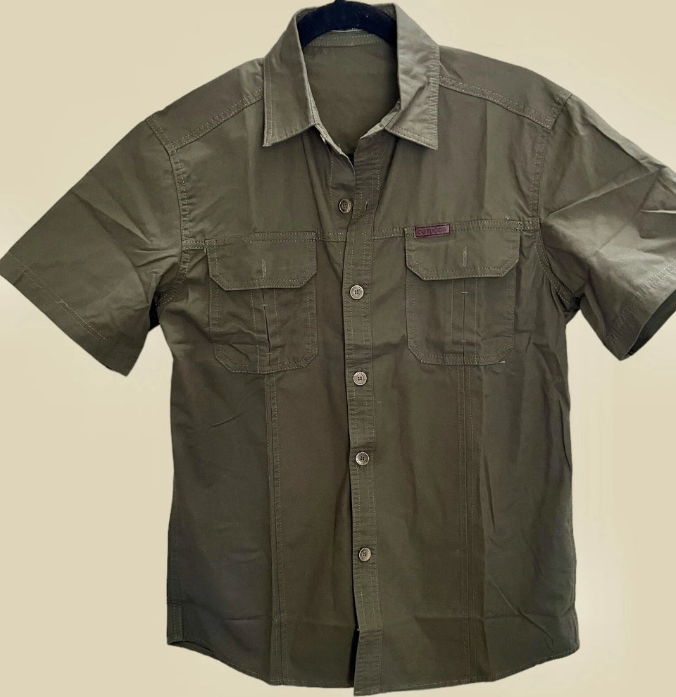 Men's Army Shirt Vintage Shirt Military Shirt Y2K Khaki Outdoor Shirt Short Sleeve Shirt Utility Gorpcore Size Medium