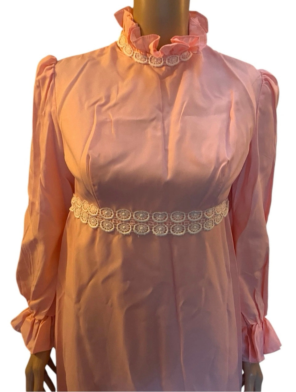 Vintage Dress 1960s Gunne Sax Style Dress Pink Prairie Western Maxi Dress Lace Trim Ruffle Hem Cottagecore Wedding Size Small