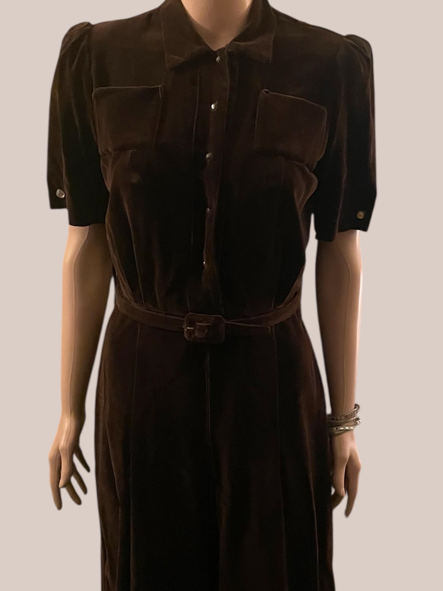 Vintage Dress 1930s Rare Art Deco Nan Westley Dress Brown Velvet Velour size Medium