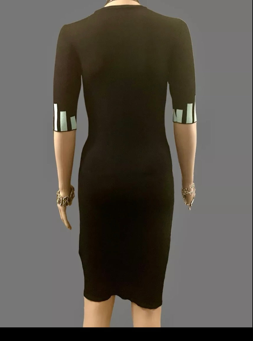 Versace Dress Vintage 1990s Y2K Bodycon Dress Geometric Futuristic Party Dress Stretch Knit Size XS