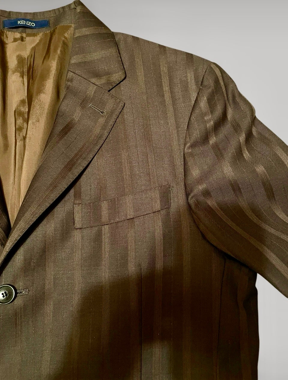 Men's Designer Suit Kenzo Homme Vintage Suit 1990s Y2K Wool Silk Single Breasted brown burgundy pinstripe Tailored Size XL
