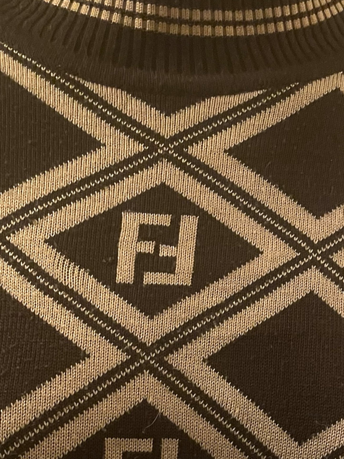 Vintage Fendi Sweater Zucca Pattern Karl Lagerfeld Collection Vintage 90s Pure Wool Brown Beige Size L