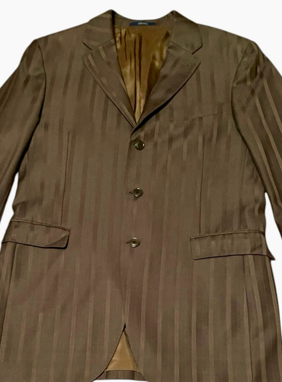 Men's Designer Suit Kenzo Homme Vintage Suit 1990s Y2K Wool Silk Single Breasted brown burgundy pinstripe Tailored Size XL