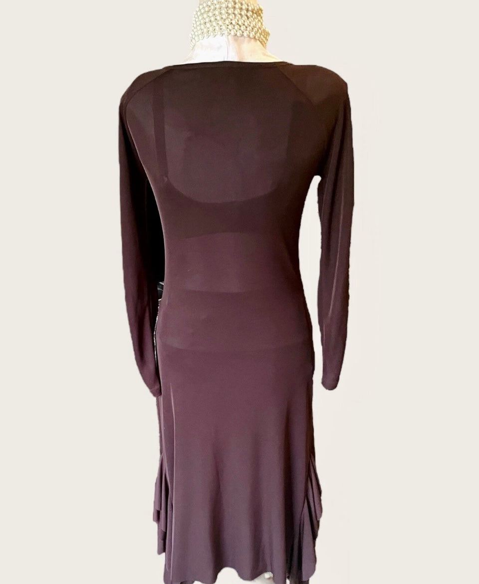 Vintage 90s Ermis Dress Classic Burgundy Ruffle Handkerchief Hem Midi Dress Formal Gothic Witch Fairycore Size Small