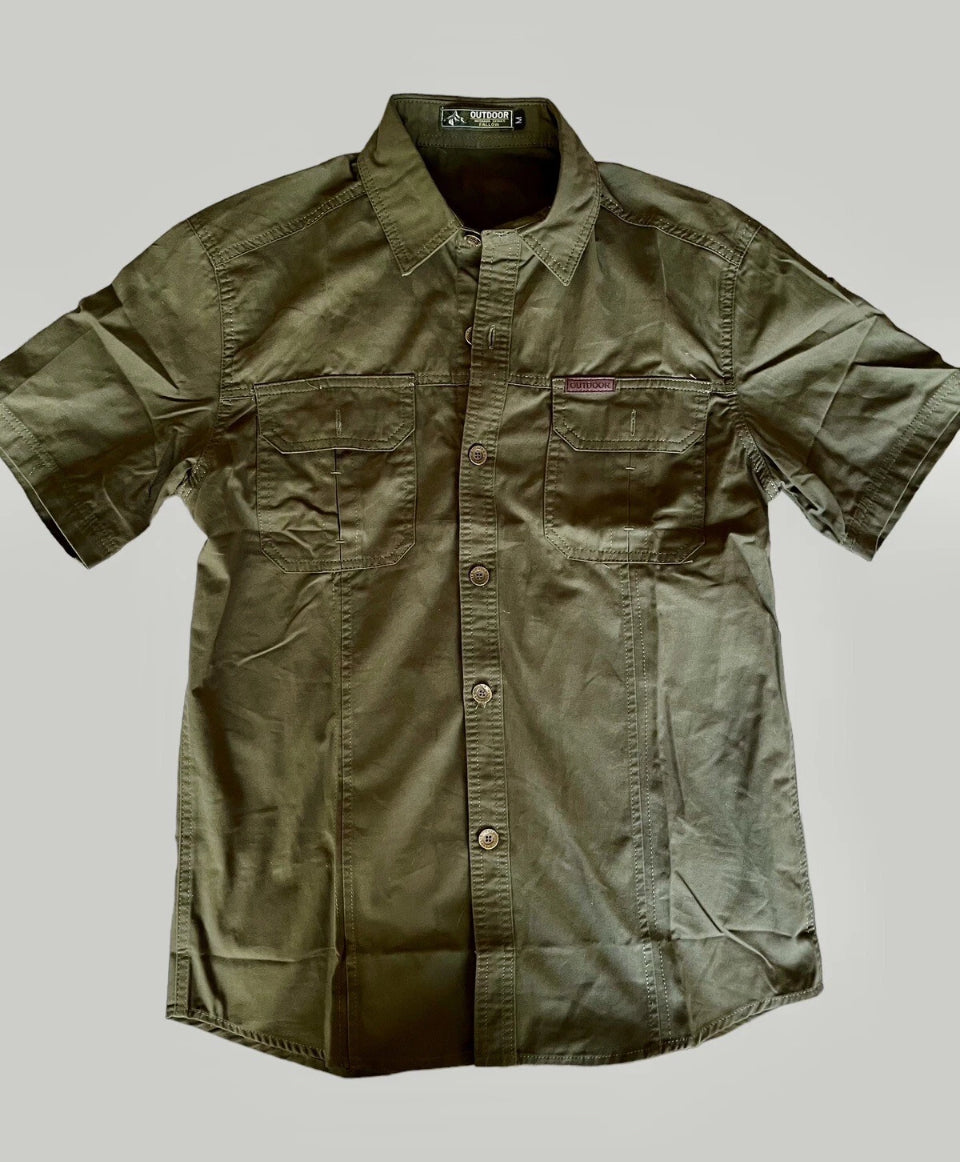 Men's Army Shirt Vintage Shirt Military Shirt Y2K Khaki Outdoor Shirt Short Sleeve Shirt Utility Gorpcore Size Medium
