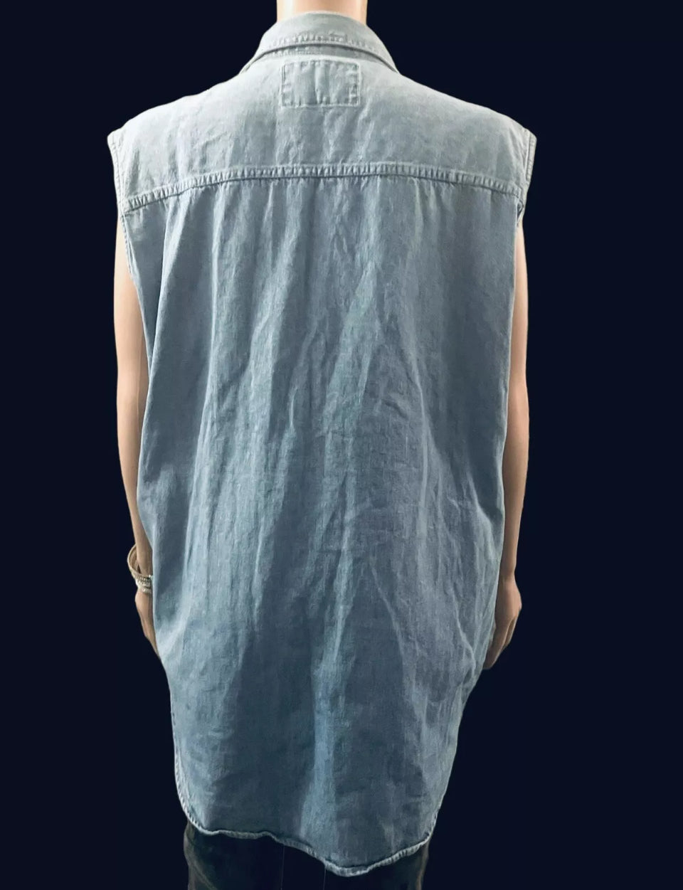 Vintage Levi's Denim Shirt 1990s Rare Grey Tab Sleeveless Button Up Size L