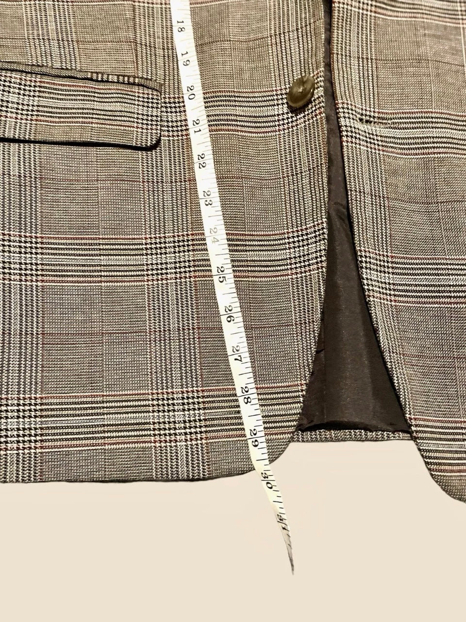 Men’s Vintage Blazer Plaid Glen Plaid Prince of Wales Check Mens 1980s Vintage Jacket Preppy Classic Single Breasted Checkered Blazer Tailored Wool Beige Brown Size L