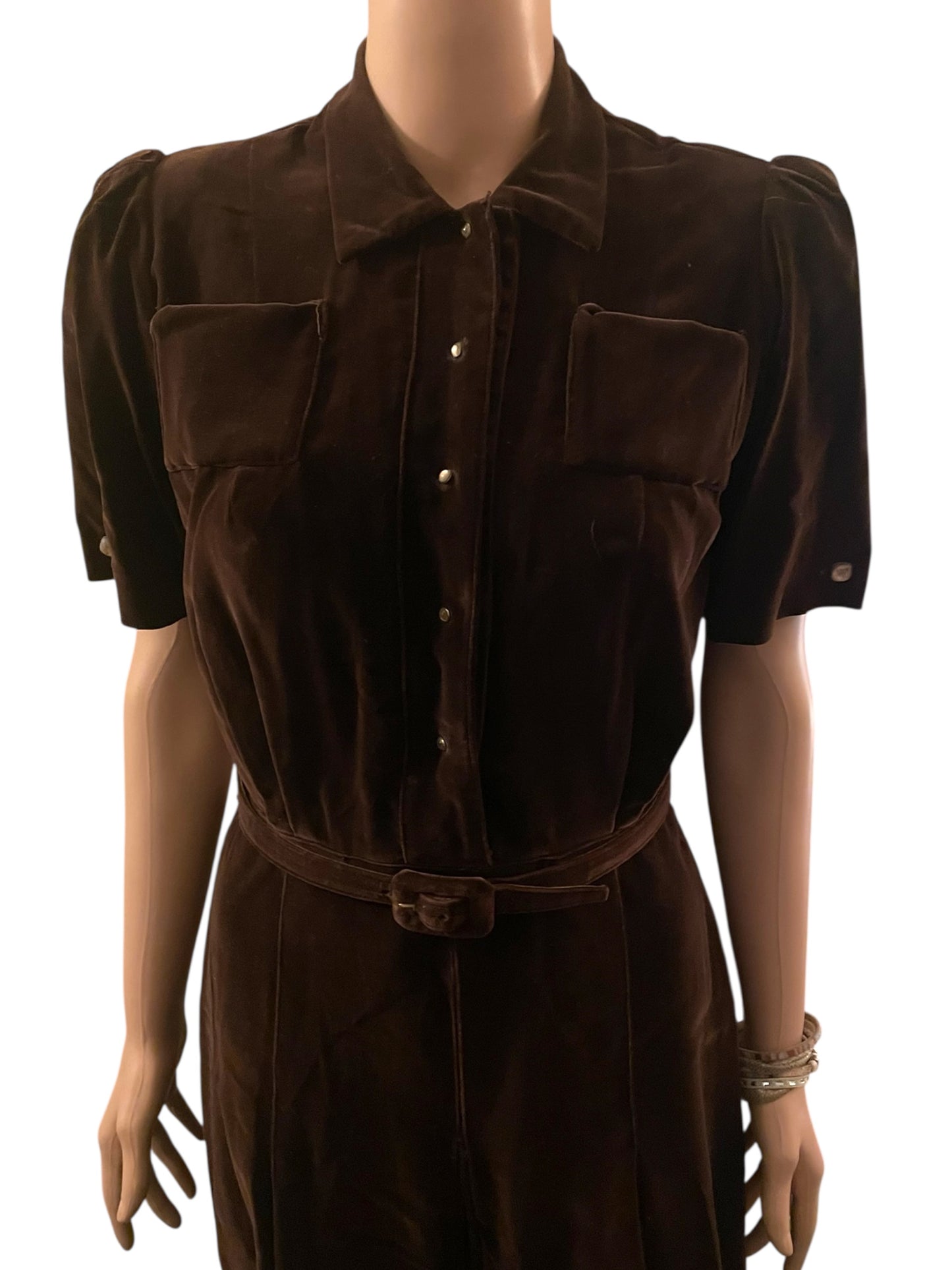 Vintage Dress 1930s Rare Art Deco Nan Westley Dress Brown Velvet Velour size Medium