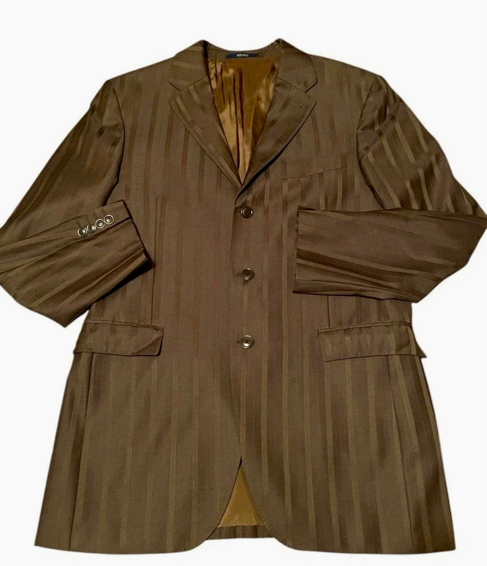 Men's Designer Suit Kenzo Homme Vintage Suit 1990s Y2K Wool Silk Single Breasted brown burgundy pinstripe Tailored Size XL