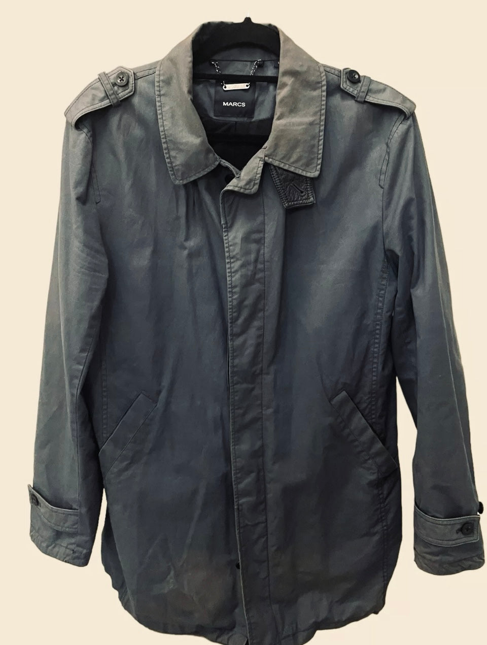 Vintage Men’s Jacket Raincoat British Millerain Coat Waxed Cotton Vintage 90s Marcs Blur Grey Size Large