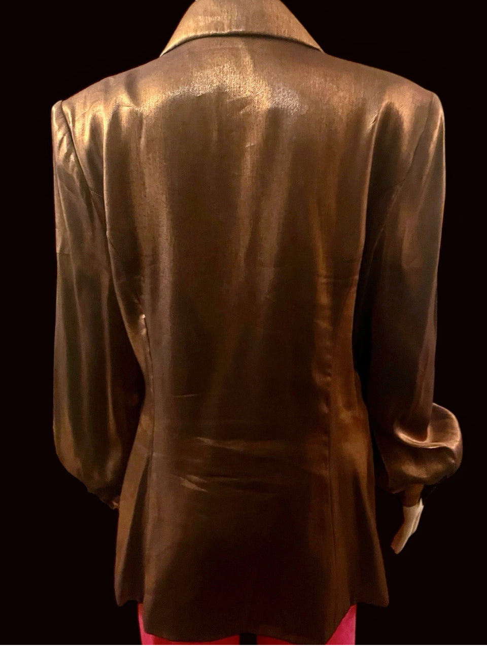 Bronze Satin blazer Vintage 80s Glam Jacket Diamond Clasp Copper Silky Blazer Tailored Size Medium