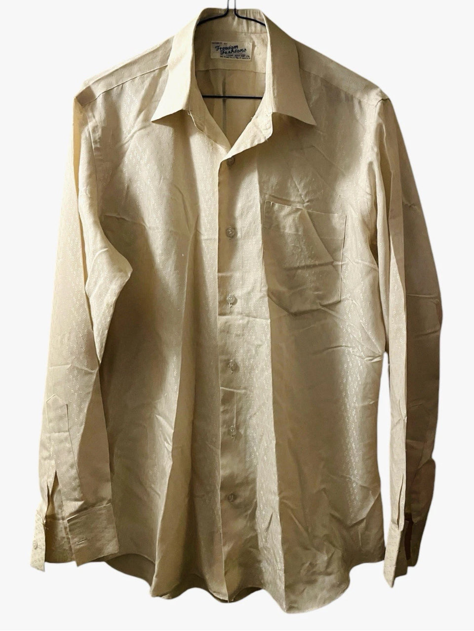Men’s Silk Shirt Vintage 1930s Rare Single Needle pure silk tailored embossed Gatsby Off White Size L