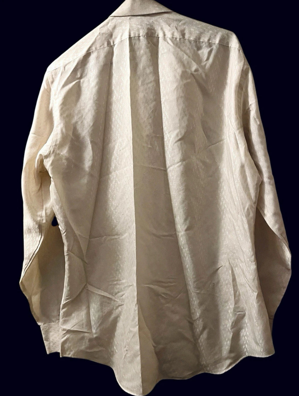 Men’s Silk Shirt Vintage 1930s Rare Single Needle pure silk tailored embossed Gatsby Off White Size L